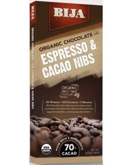 Bija Espresso Cocoa Nibs Chocolate Bar (10×3.17 OZ)